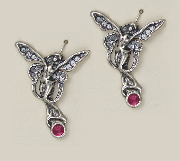 Sterling Silver Joyful Fairy Drop Dangle Earrings With Pink Tourmaline